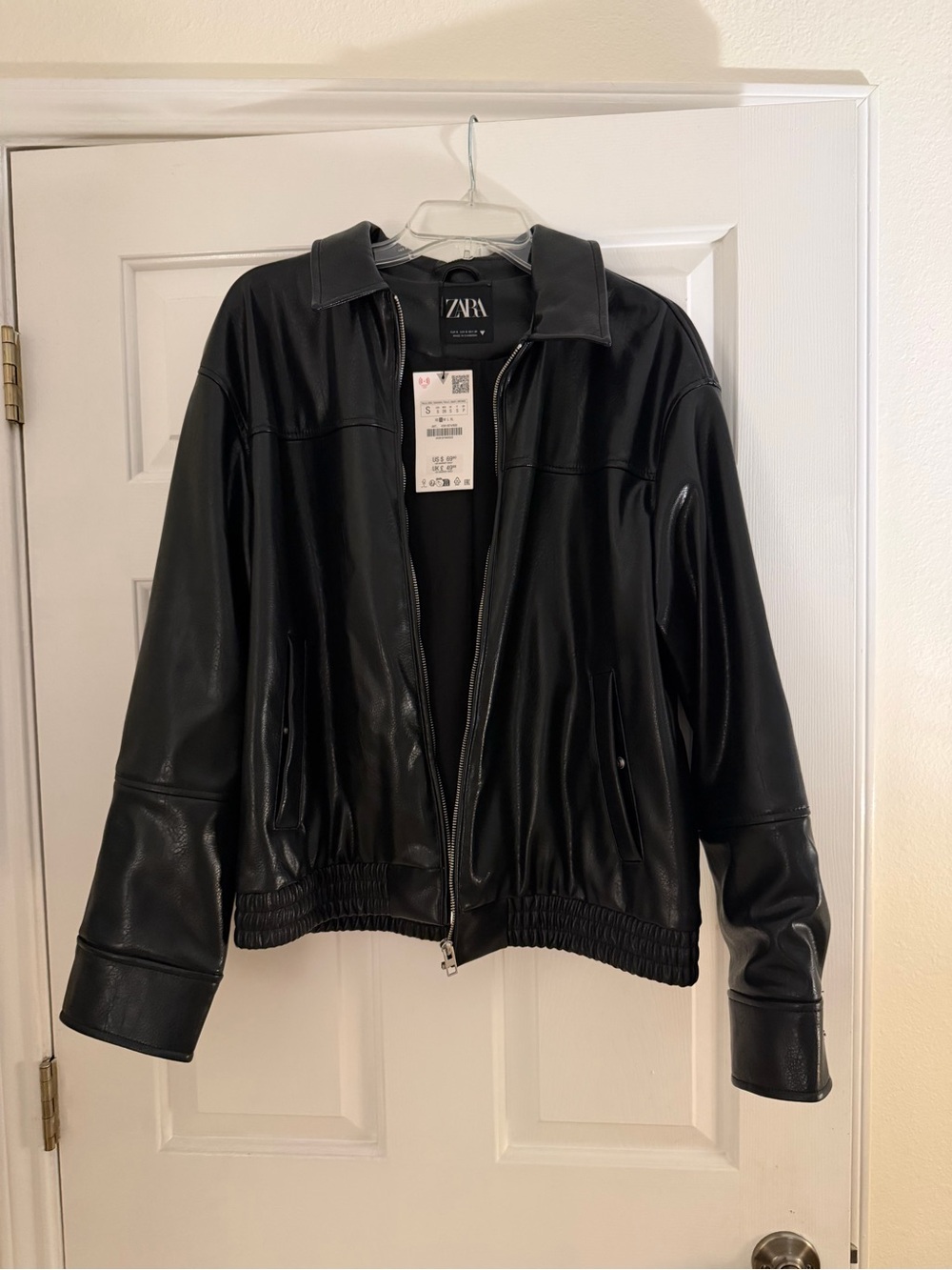 Zara Black Faux Leather Jacket with Silver Zipper
